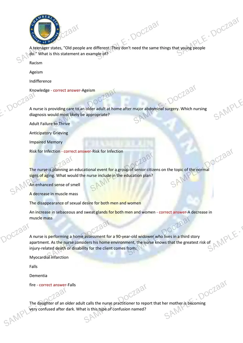 Preview page 36 of NUR 230 FINAL EXAM Chamberlain NEWEST TEST EXAM  200 COMPREHENSIVE QUESTIONS /FREQUENTLY MOST  TESTED QUESTIONS AND VERI