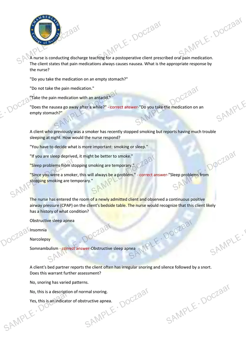 Preview page 3 of NUR 230 FINAL EXAM Chamberlain NEWEST TEST EXAM  200 COMPREHENSIVE QUESTIONS /FREQUENTLY MOST  TESTED QUESTIONS AND VERI