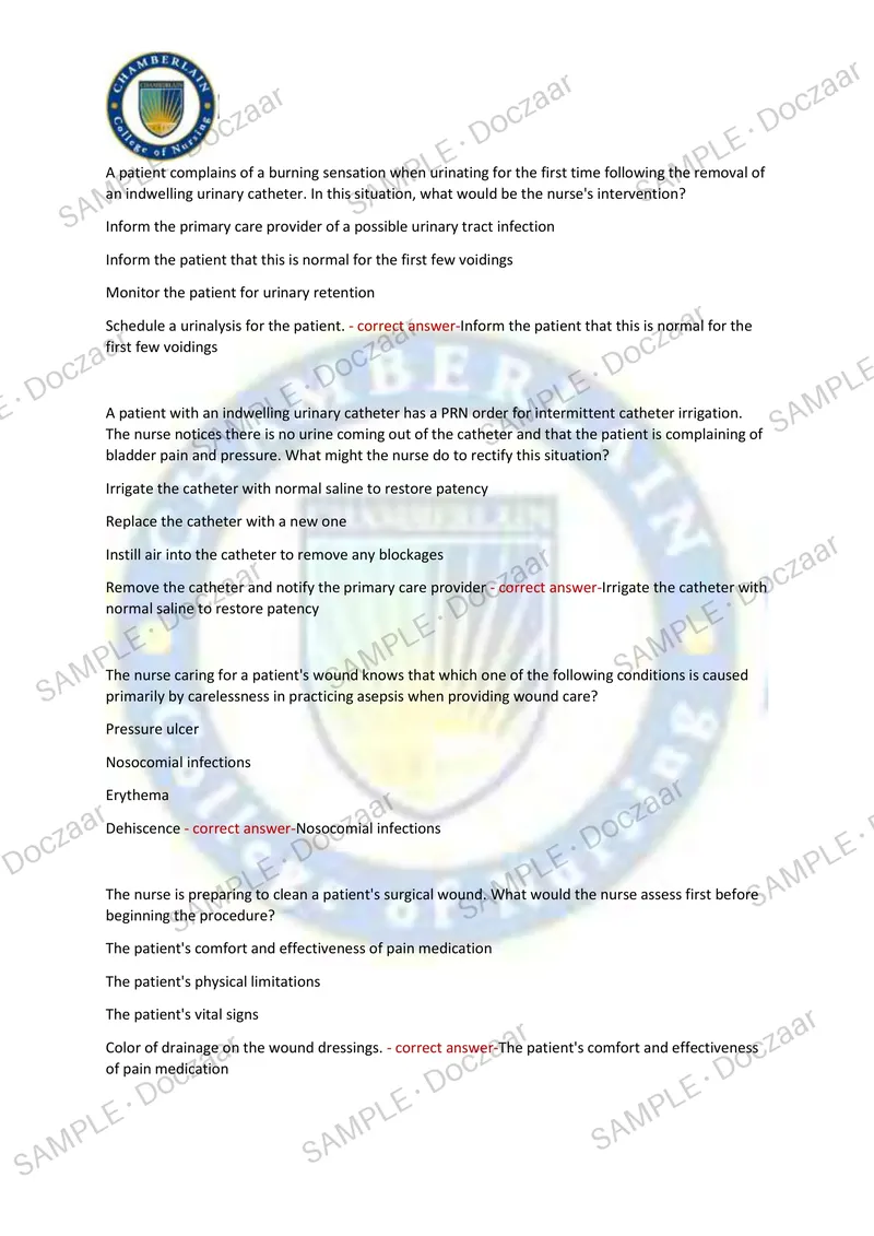 Preview page 19 of NUR 230 FINAL EXAM Chamberlain NEWEST TEST EXAM  200 COMPREHENSIVE QUESTIONS /FREQUENTLY MOST  TESTED QUESTIONS AND VERI