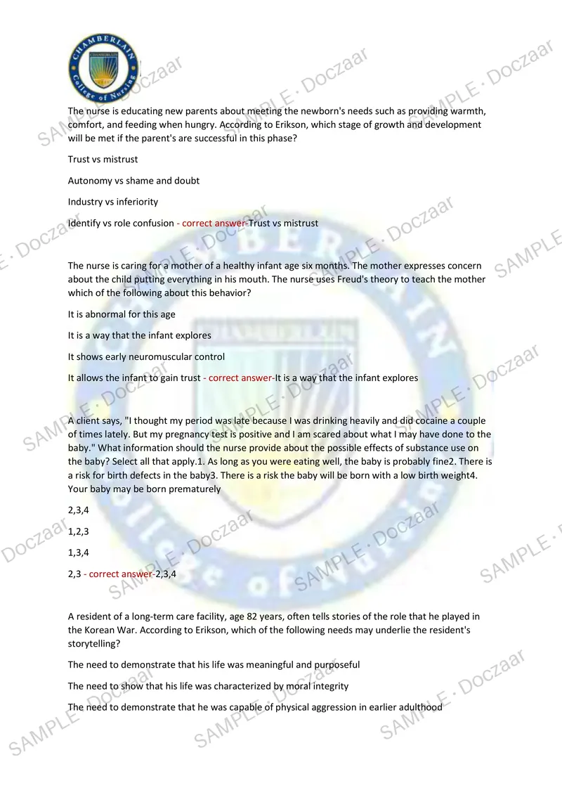 Preview page 38 of NUR 230 FINAL EXAM Chamberlain NEWEST TEST EXAM  200 COMPREHENSIVE QUESTIONS /FREQUENTLY MOST  TESTED QUESTIONS AND VERI
