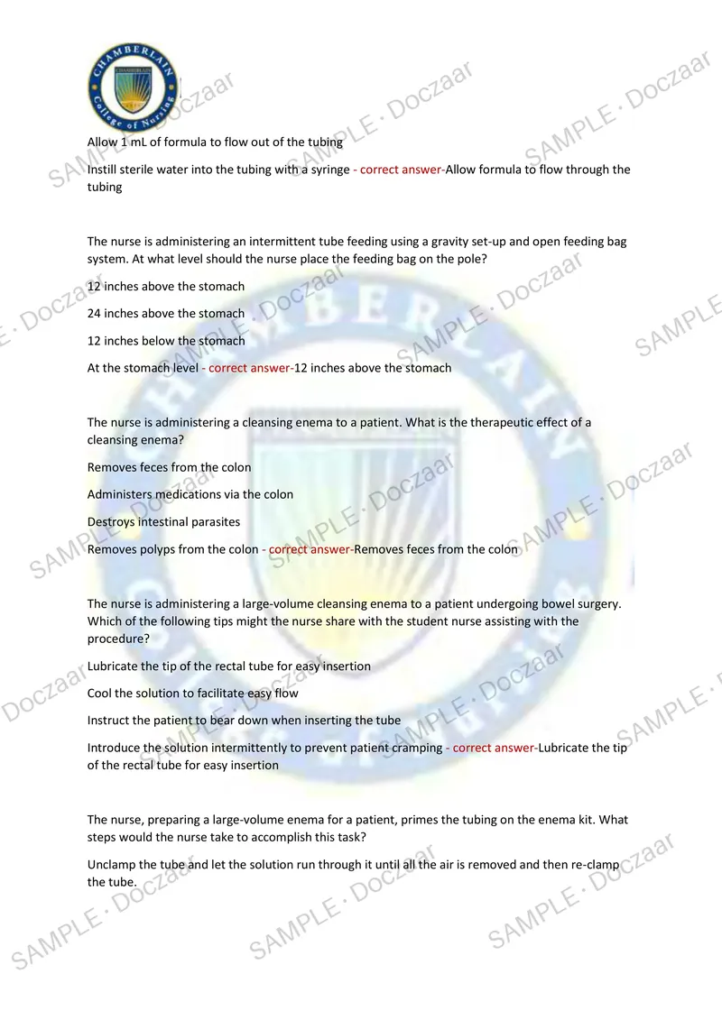 Preview page 12 of NUR 230 FINAL EXAM Chamberlain NEWEST TEST EXAM  200 COMPREHENSIVE QUESTIONS /FREQUENTLY MOST  TESTED QUESTIONS AND VERI
