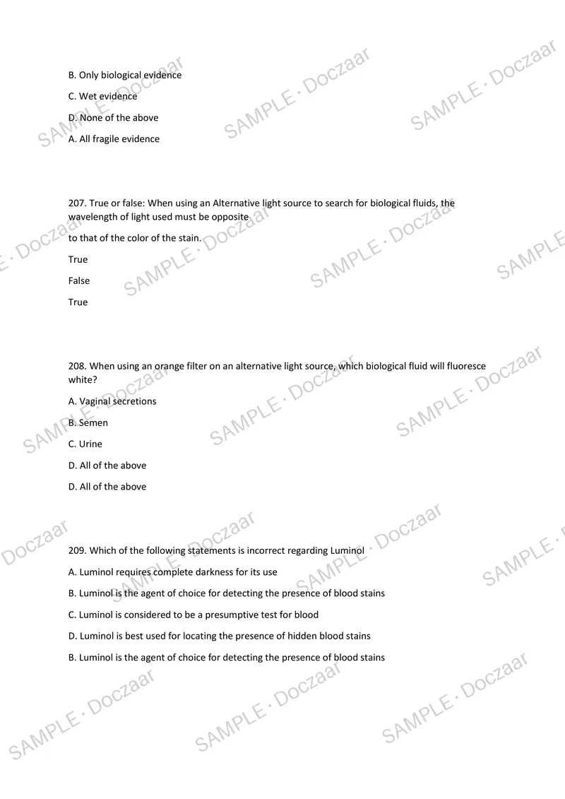 Preview page 61 of Forensic Science Final Exam 2026/2027 NEWEST  TESTBANK EXAM 250 COMPREHENSIVE QUESTIONS  /FREQUENTLY MOST TESTED QUESTIO