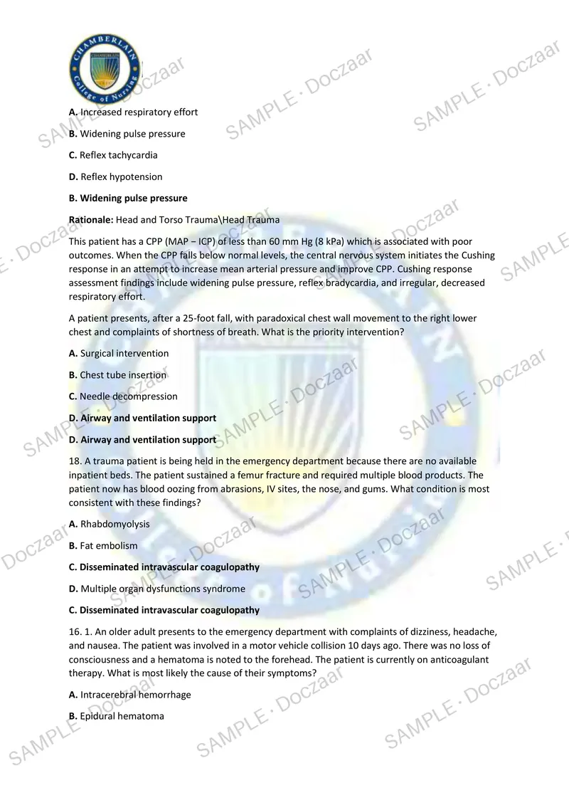 Preview page 19 of TNCC 9 TH EDITION FINAL Final  2026/2027  NEWEST TEST EXAM 100 COMPREHENSIVE  QUESTIONS /FREQUENTLY MOST TESTED QUESTION