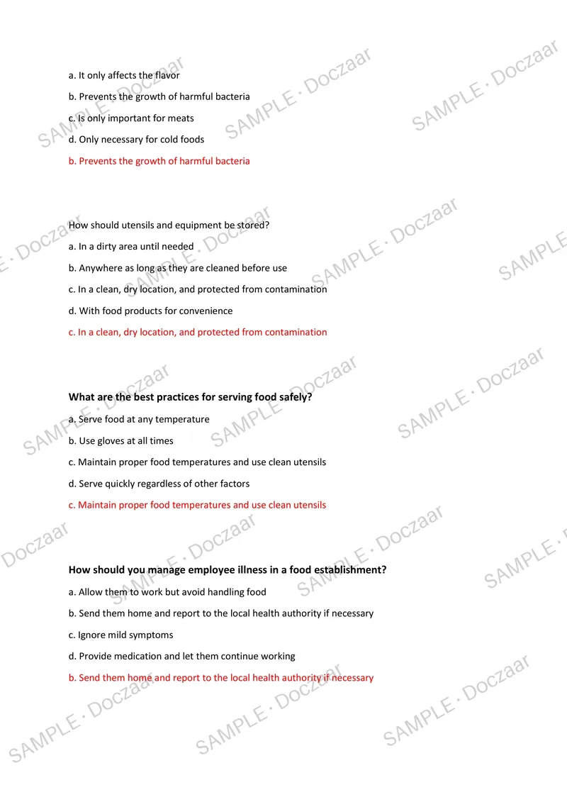 Preview page 4 of NYC Food Protection Final  2026/2027 NEWEST TEST  EXAM 100 COMPREHENSIVE QUESTIONS /FREQUENTLY  MOST TESTED QUESTIONS AN