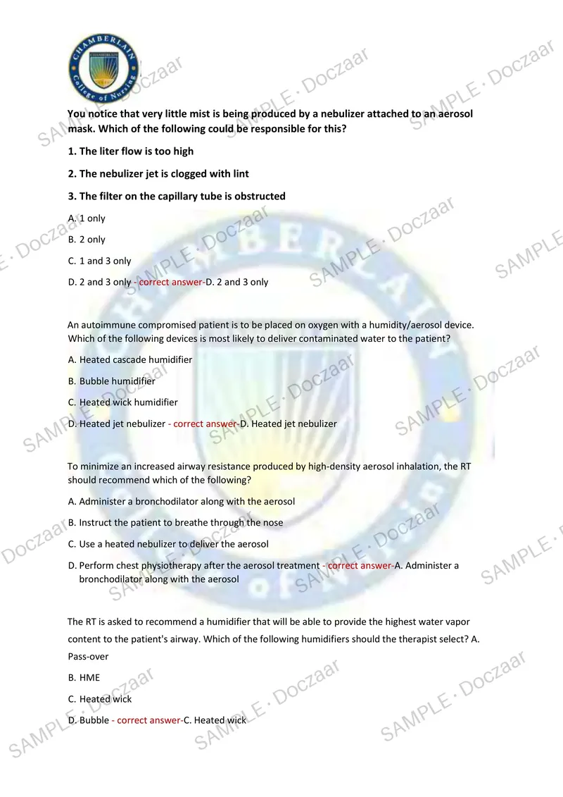 Preview page 6 of NBRC Mock TMC NEWEST 2026/2027 ACTUAL EXAM 150 QUESTIONS AND CORRECT (VERIFIED ANSWERS) COVERING  RECENT AND MOST TESTED