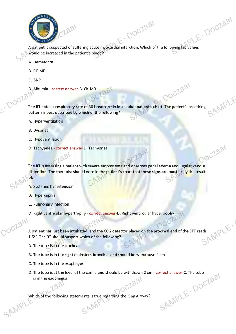 Preview page 9 of NBRC Mock TMC NEWEST 2026/2027 ACTUAL EXAM 150 QUESTIONS AND CORRECT (VERIFIED ANSWERS) COVERING  RECENT AND MOST TESTED