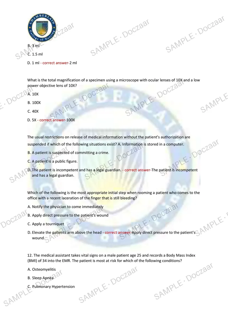 Preview page 6 of CMA (AAMA) Exam 2026/2027 | 200 High-Yield Questions & Verified Answers | Latest Test Prep | Recent & Most Tested Topics