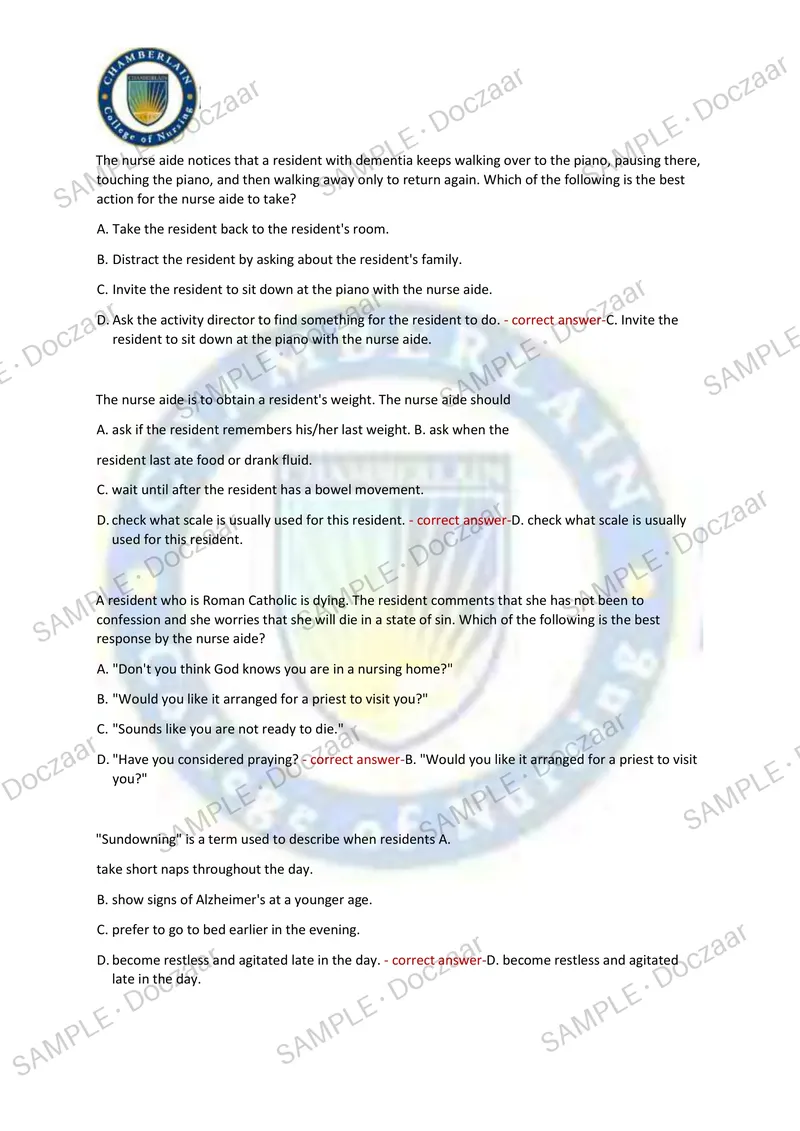 Preview page 18 of PROMETRIC CNA EXAM 2026/2027 | 350 HIGH-YIELD QUESTIONS & VERIFIED ANSWERS | LATEST TESTBANK | RECENT & MOST TESTED TOPI