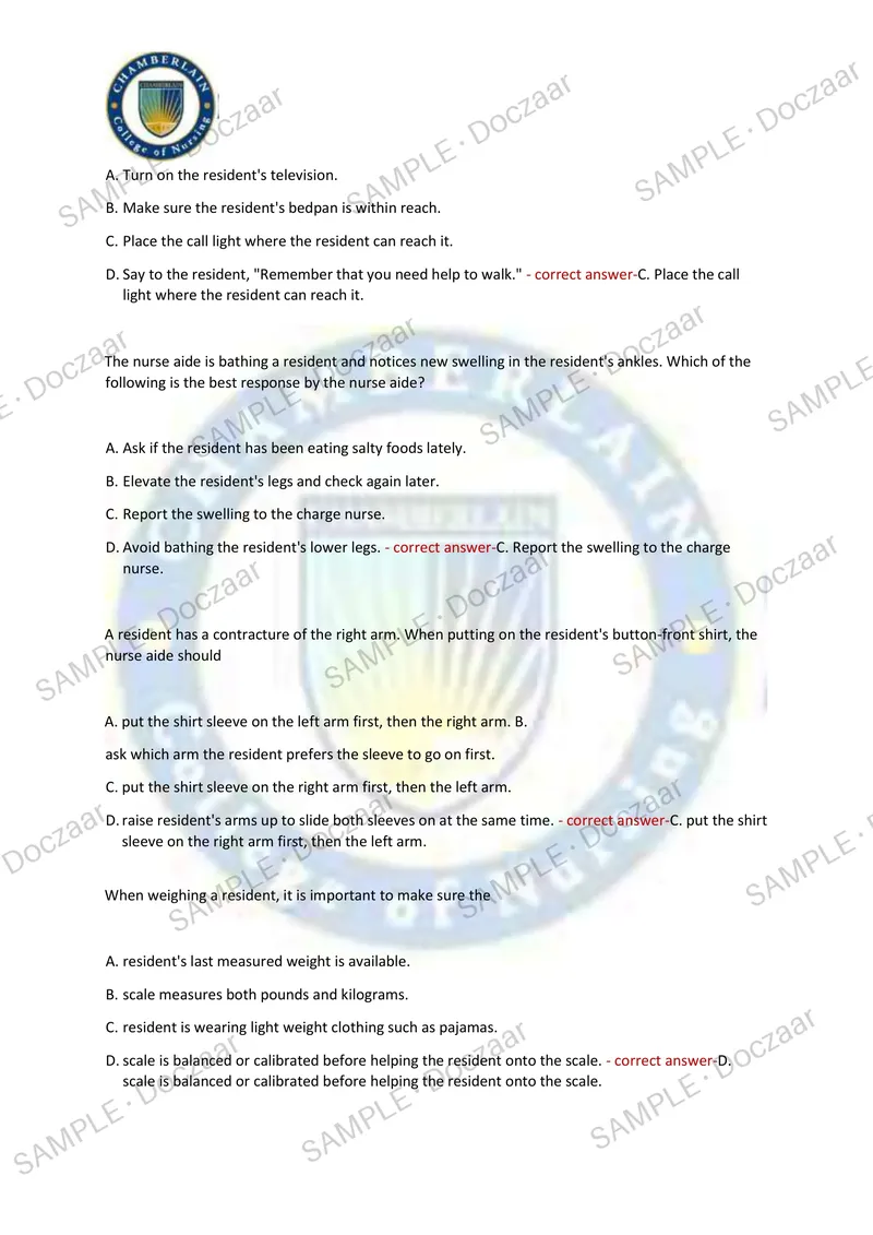 Preview page 37 of PROMETRIC CNA EXAM 2026/2027 | 350 HIGH-YIELD QUESTIONS & VERIFIED ANSWERS | LATEST TESTBANK | RECENT & MOST TESTED TOPI