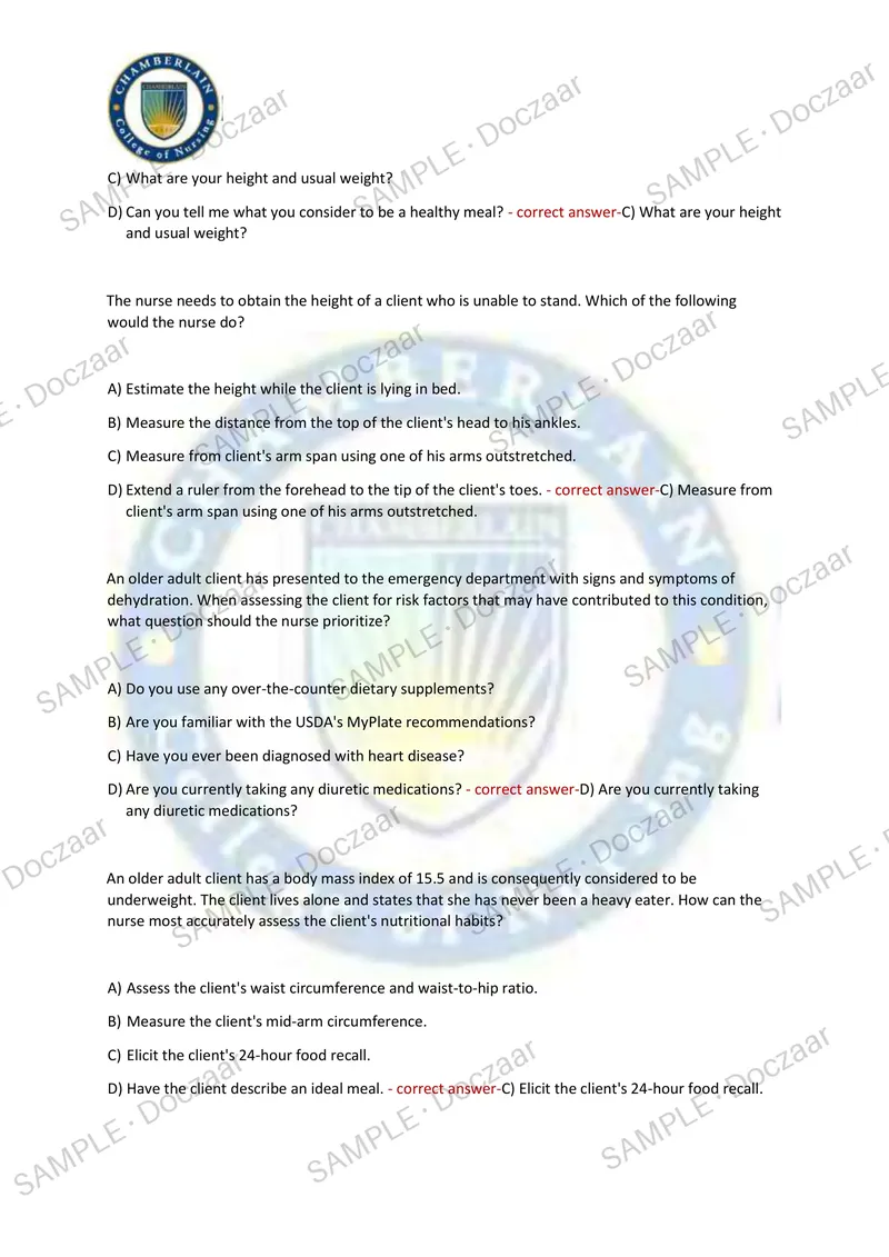 Preview page 18 of HEALTH ASSESSMENT EXAM 1 2026/2027 | 250 HIGH-YIELD QUESTIONS & VERIFIED ANSWERS | LATEST TESTBANK | RECENT & MOST TESTE