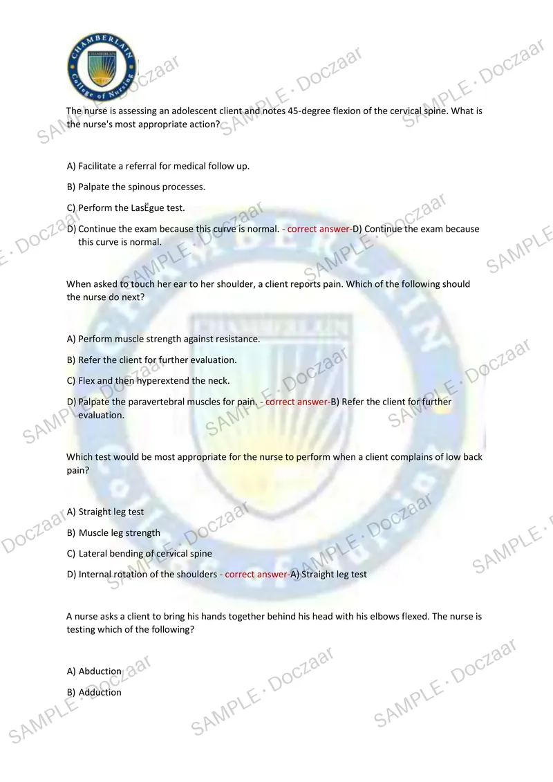 Preview page 53 of HEALTH ASSESSMENT EXAM 1 2026/2027 | 250 HIGH-YIELD QUESTIONS & VERIFIED ANSWERS | LATEST TESTBANK | RECENT & MOST TESTE