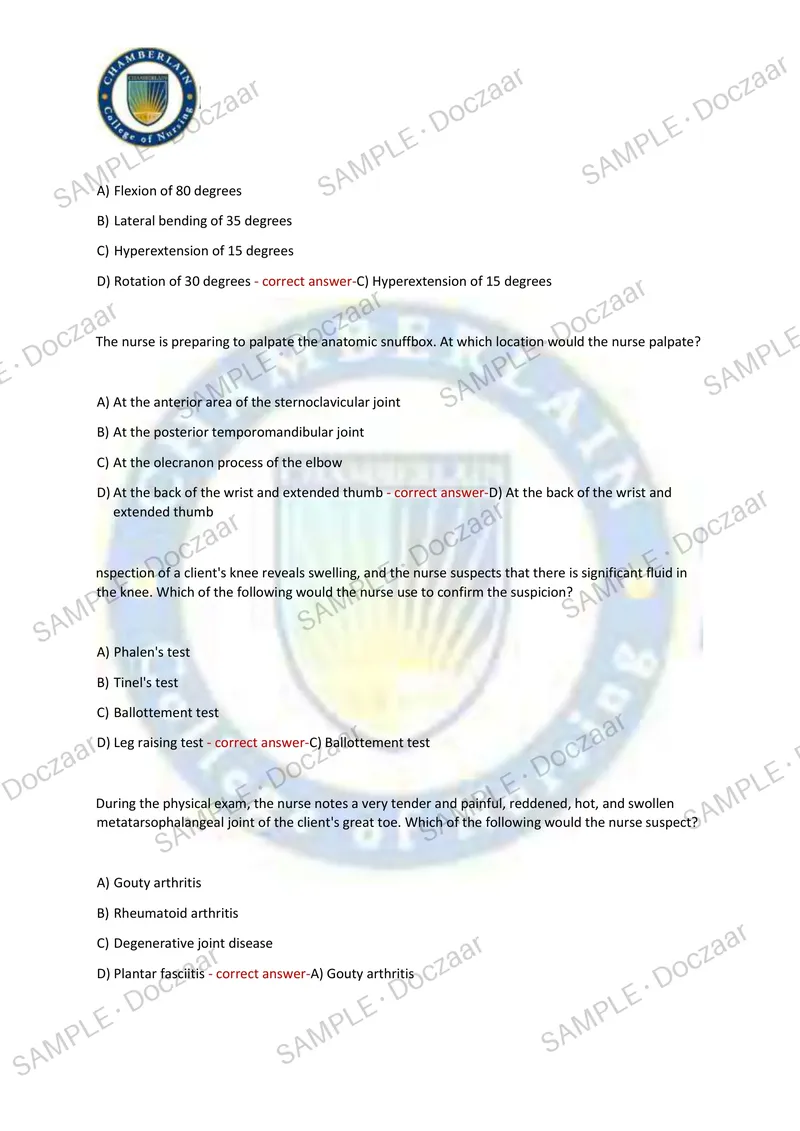 Preview page 56 of HEALTH ASSESSMENT EXAM 1 2026/2027 | 250 HIGH-YIELD QUESTIONS & VERIFIED ANSWERS | LATEST TESTBANK | RECENT & MOST TESTE