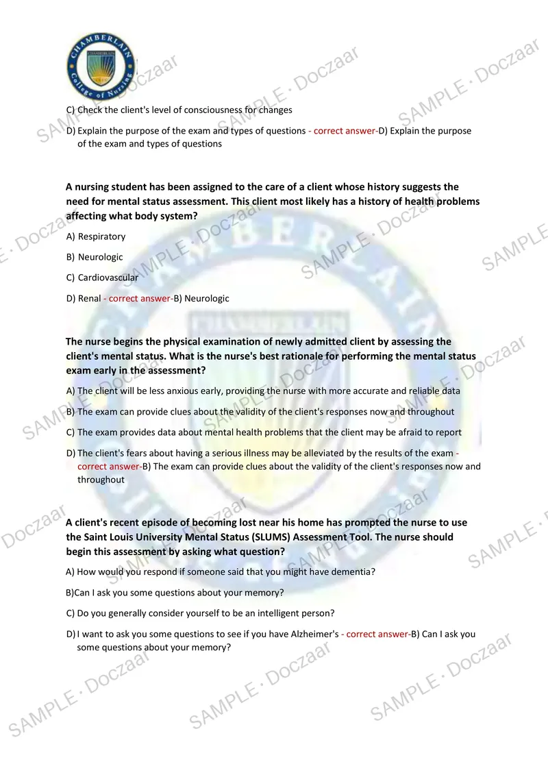 Preview page 6 of HEALTH ASSESSMENT EXAM 1 2026/2027 | 250 HIGH-YIELD QUESTIONS & VERIFIED ANSWERS | LATEST TESTBANK | RECENT & MOST TESTE