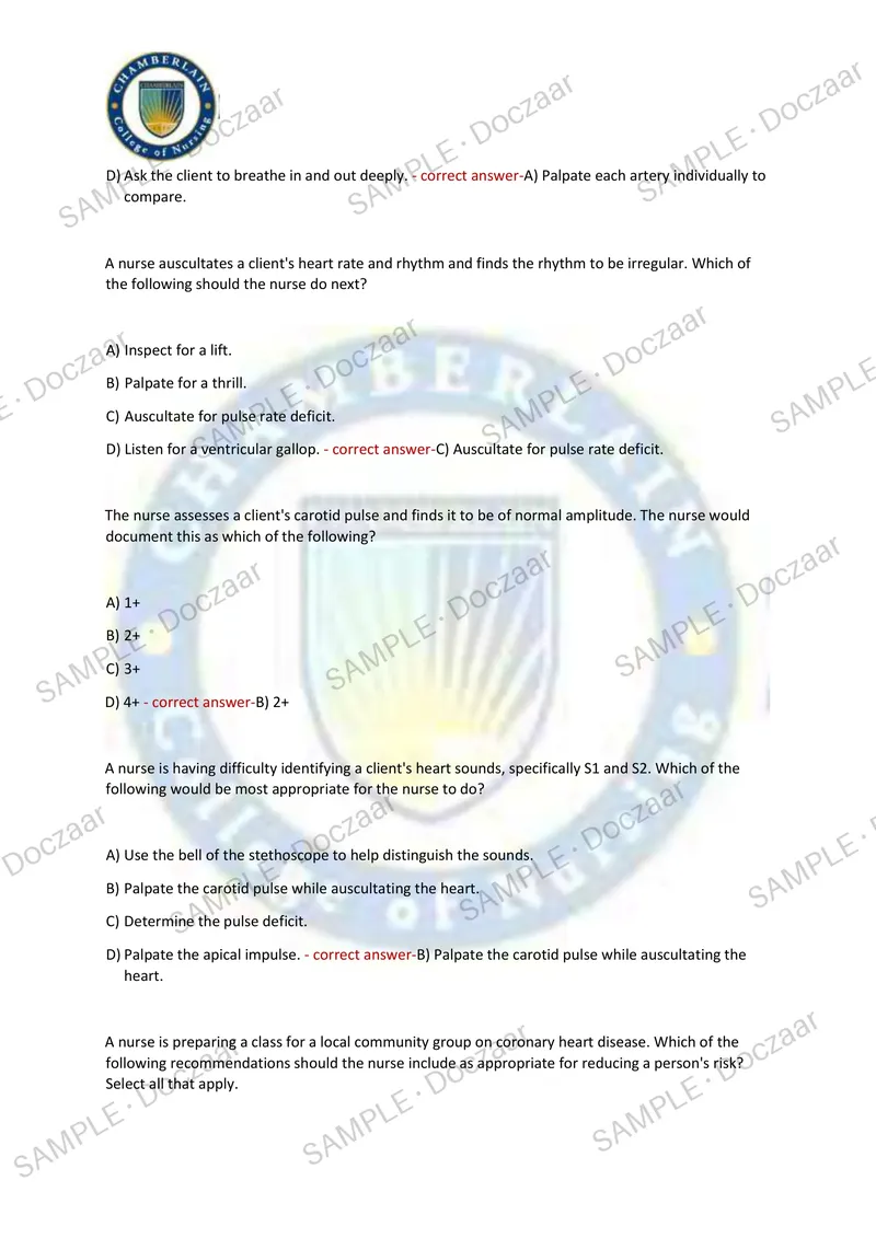 Preview page 31 of HEALTH ASSESSMENT EXAM 2 2026/2027 | 250 HIGH-YIELD QUESTIONS & VERIFIED ANSWERS | LATEST TESTBANK | RECENT & MOST TESTE