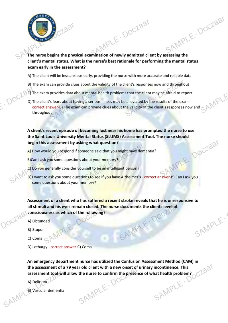 Preview page 3 of HEALTH ASSESSMENT EXAM 2 2026/2027 | 250 HIGH-YIELD QUESTIONS & VERIFIED ANSWERS | LATEST TESTBANK | RECENT & MOST TESTE