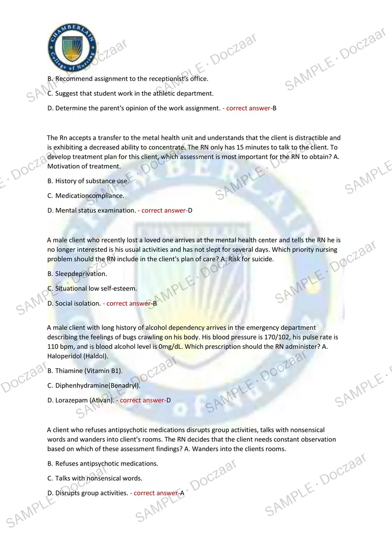 Preview page 10 of HESI MENTAL HEALTH EXAM 2026/2027 | 350 HIGH-YIELD QUESTIONS & VERIFIED ANSWERS | LATEST TESTBANK | RECENT & MOST TESTED