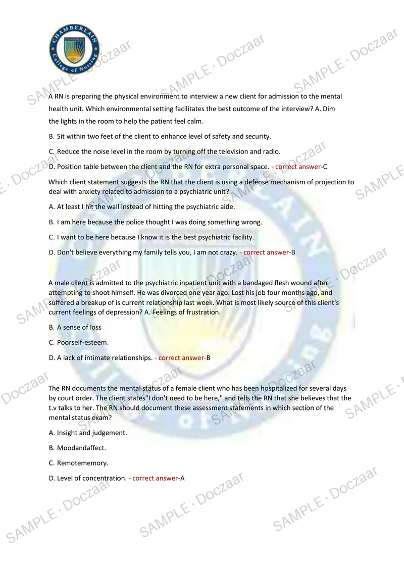 Preview page 22 of HESI MENTAL HEALTH EXAM 2026/2027 | 350 HIGH-YIELD QUESTIONS & VERIFIED ANSWERS | LATEST TESTBANK | RECENT & MOST TESTED