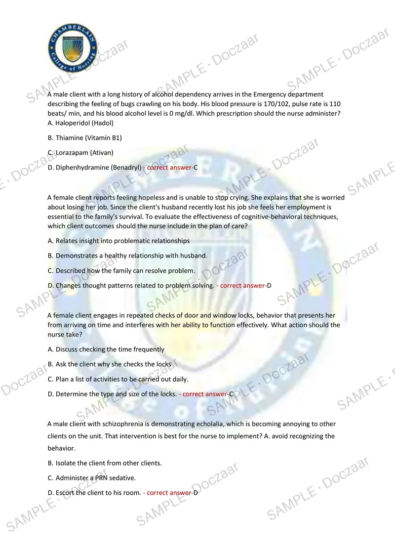 Preview page 47 of HESI MENTAL HEALTH EXAM 2026/2027 | 350 HIGH-YIELD QUESTIONS & VERIFIED ANSWERS | LATEST TESTBANK | RECENT & MOST TESTED
