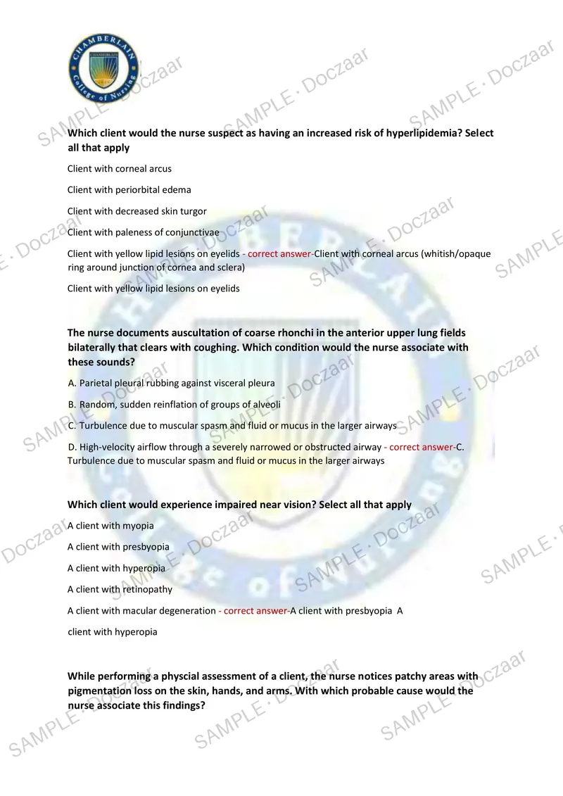 Preview page 15 of HEALTH ASSESSMENT HESI EXAM 2026/2027 | 75 HIGH-YIELD QUESTIONS & VERIFIED ANSWERS | LATEST TEST PREP | RECENT & MOST TE