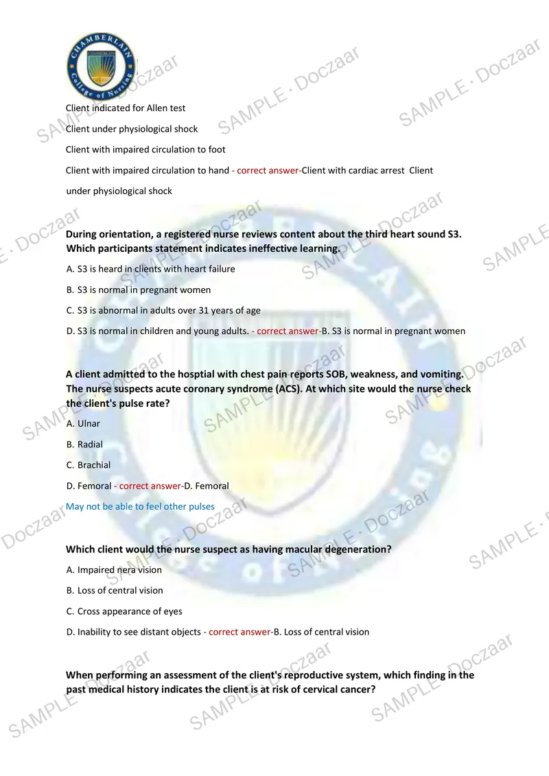 Preview page 19 of HEALTH ASSESSMENT HESI EXAM 2026/2027 | 75 HIGH-YIELD QUESTIONS & VERIFIED ANSWERS | LATEST TEST PREP | RECENT & MOST TE