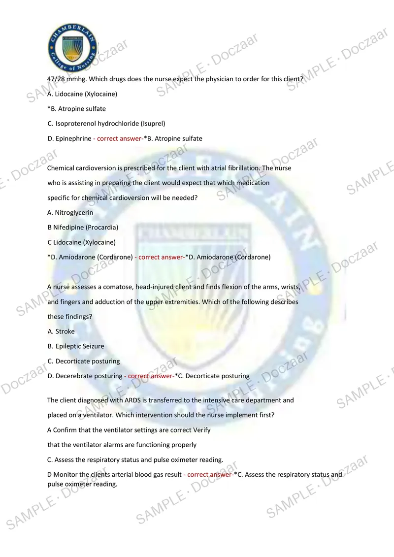 Preview page 17 of MED SURG PROCTORED EXAM 2026/2027 | 80 HIGH-YIELD QUESTIONS & VERIFIED ANSWERS | LATEST TEST PREP | RECENT & MOST TESTED