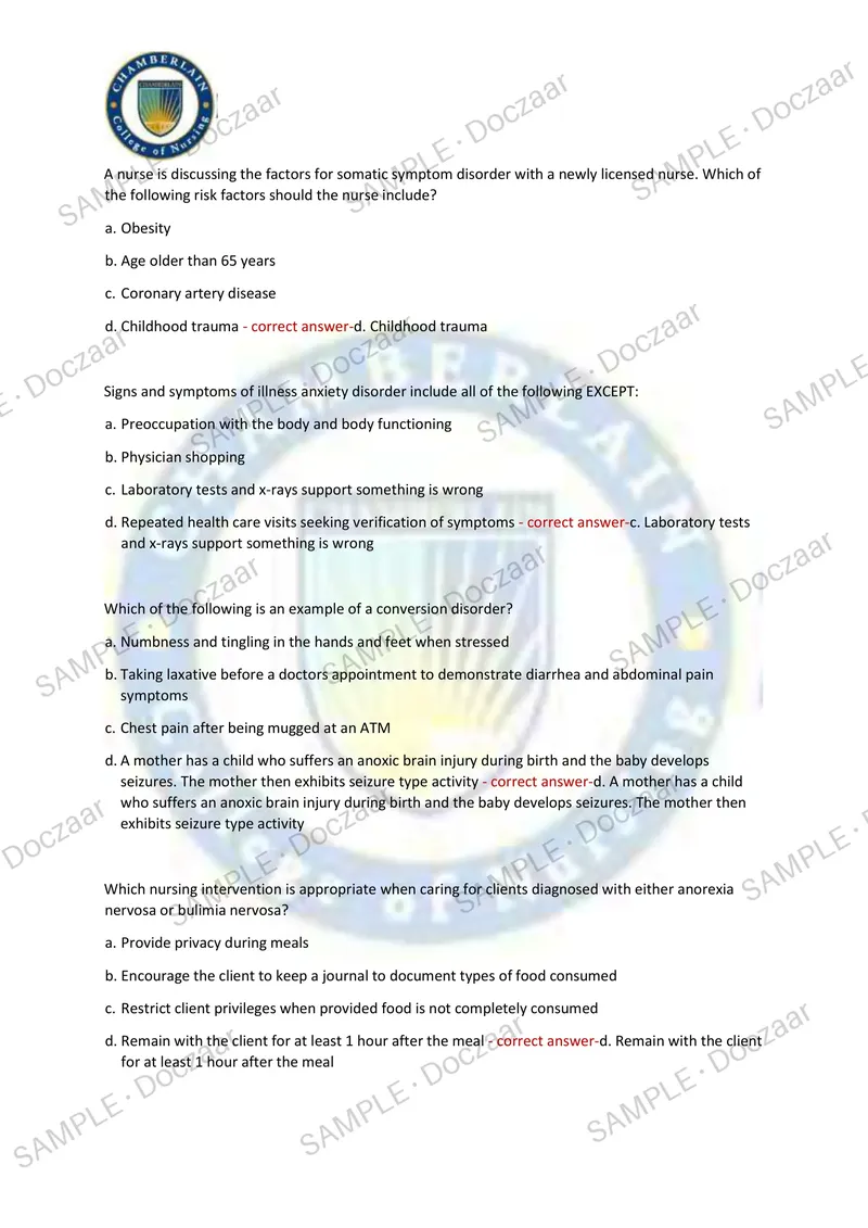 Preview page 20 of PN MENTAL HEALTH MIDTERM EXAM 2026/2027 | 150 HIGH-YIELD QUESTIONS & VERIFIED ANSWERS | LATEST TEST PREP | RECENT & MOST