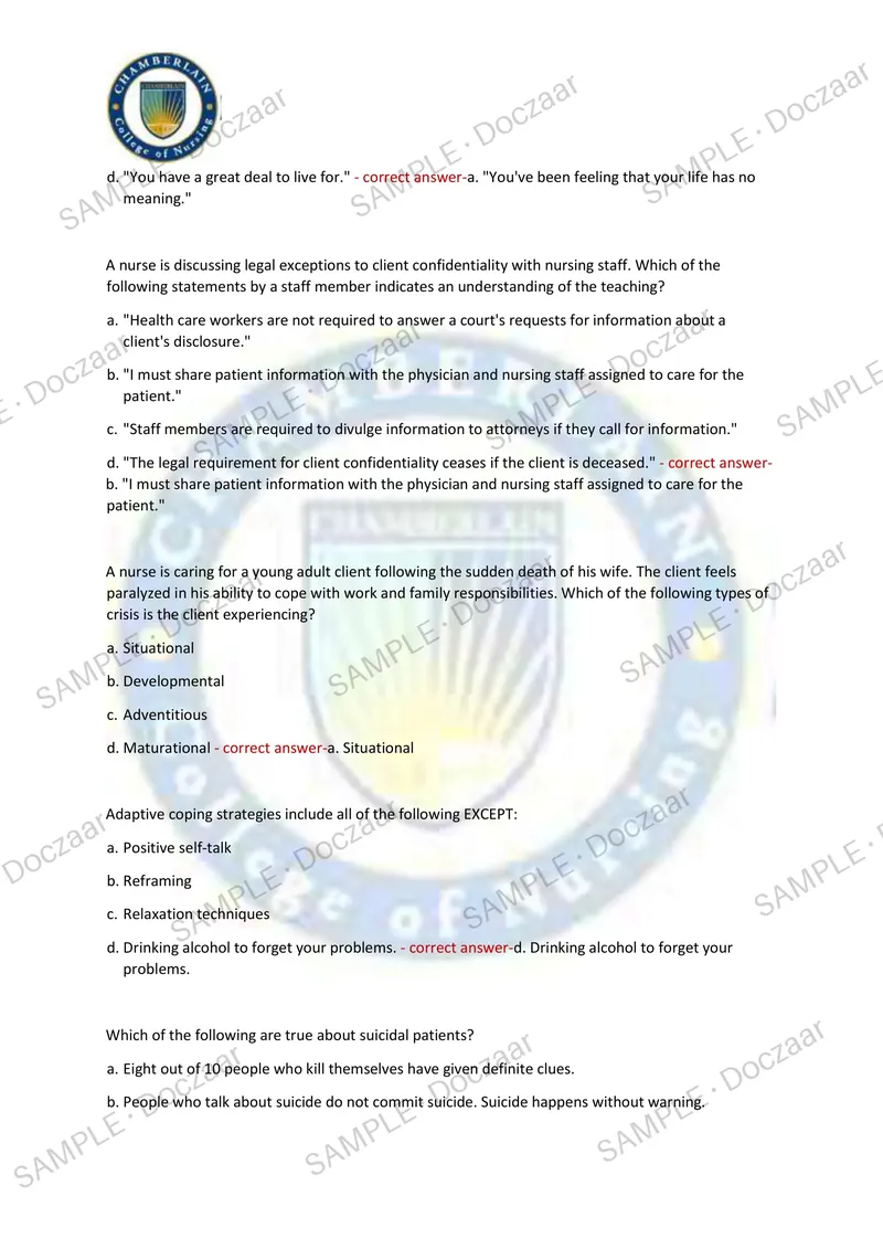 Preview page 32 of PN MENTAL HEALTH MIDTERM EXAM 2026/2027 | 150 HIGH-YIELD QUESTIONS & VERIFIED ANSWERS | LATEST TEST PREP | RECENT & MOST