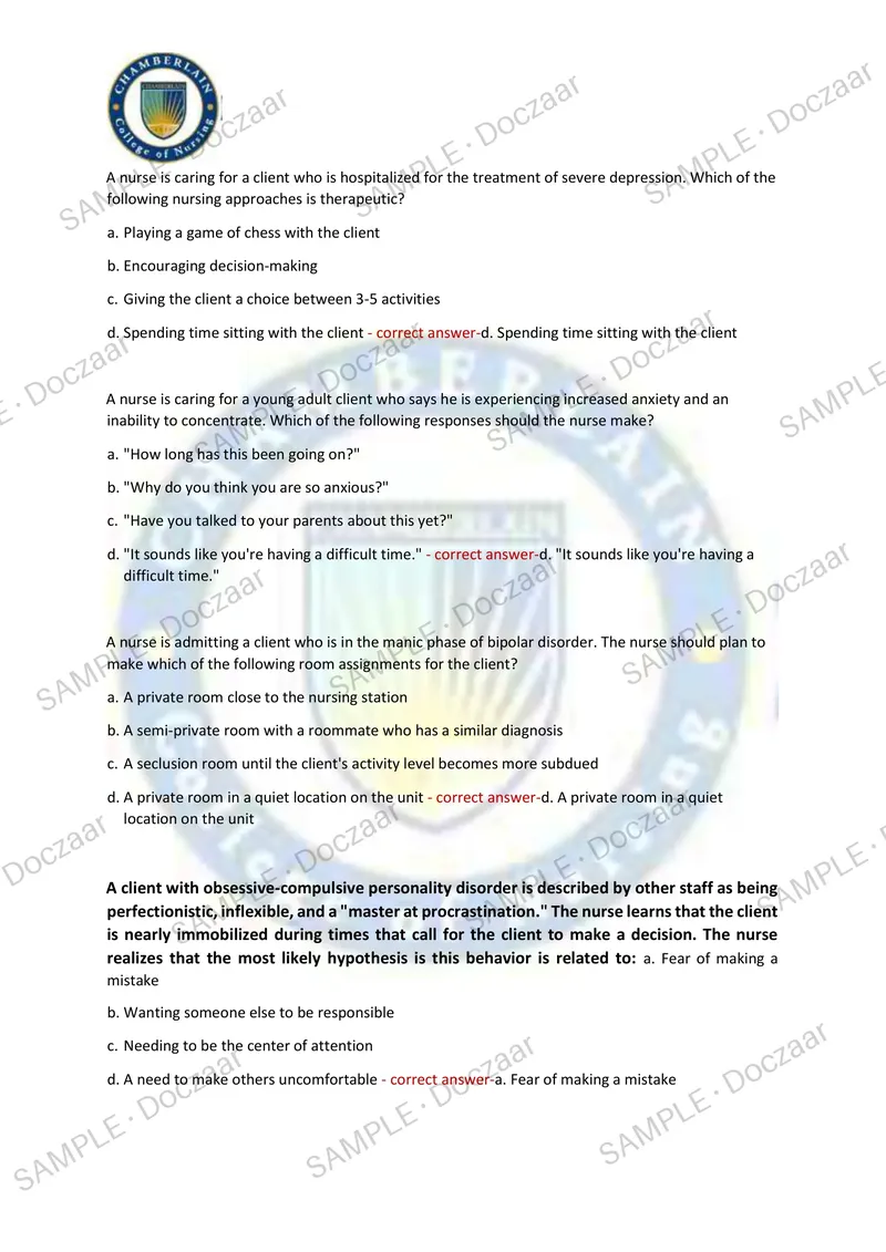 Preview page 3 of PN MENTAL HEALTH MIDTERM EXAM 2026/2027 | 150 HIGH-YIELD QUESTIONS & VERIFIED ANSWERS | LATEST TEST PREP | RECENT & MOST