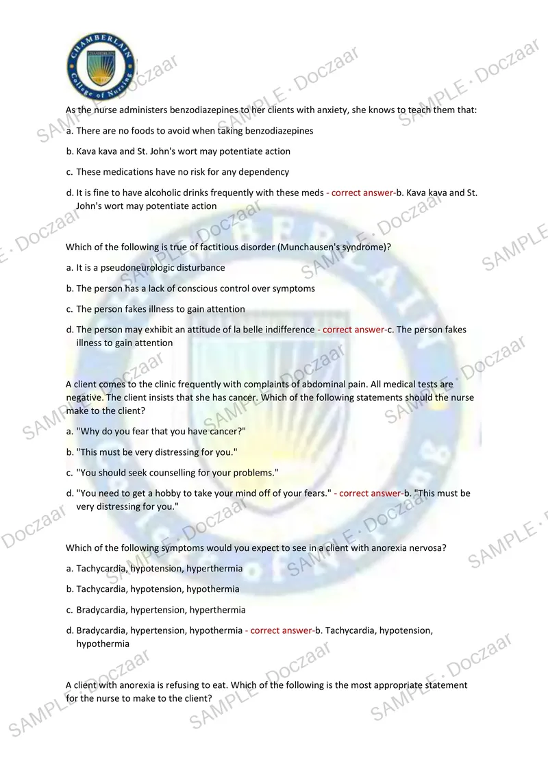 Preview page 16 of PN MENTAL HEALTH FINAL EXAM 2026/2027 | 150 HIGH-YIELD QUESTIONS & VERIFIED ANSWERS | LATEST TEST PREP | RECENT & MOST T
