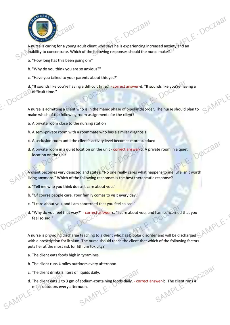 Preview page 27 of PN MENTAL HEALTH FINAL EXAM 2026/2027 | 150 HIGH-YIELD QUESTIONS & VERIFIED ANSWERS | LATEST TEST PREP | RECENT & MOST T