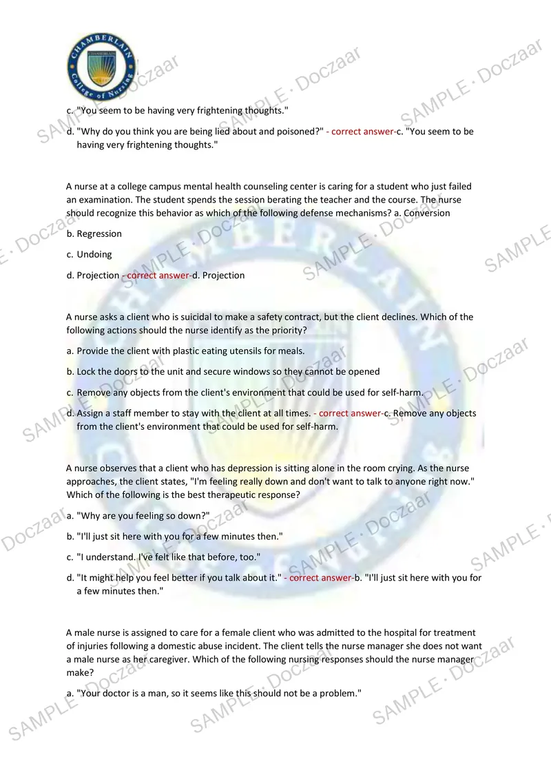 Preview page 29 of PN MENTAL HEALTH FINAL EXAM 2026/2027 | 150 HIGH-YIELD QUESTIONS & VERIFIED ANSWERS | LATEST TEST PREP | RECENT & MOST T