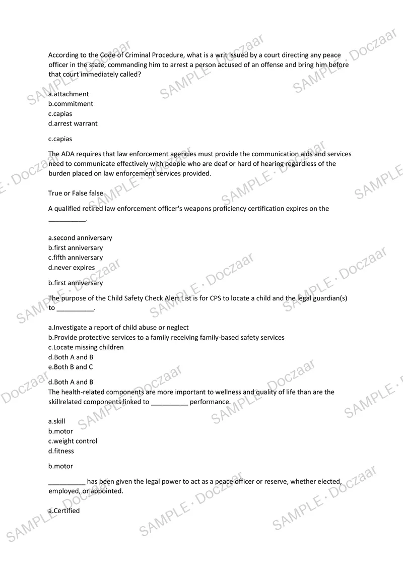 Preview page 16 of TCOLE EXAM 2026/2027 | 200 HIGH-YIELD QUESTIONS & VERIFIED ANSWERS | LATEST TESTBANK | RECENT & MOST TESTED TOPICS | A+