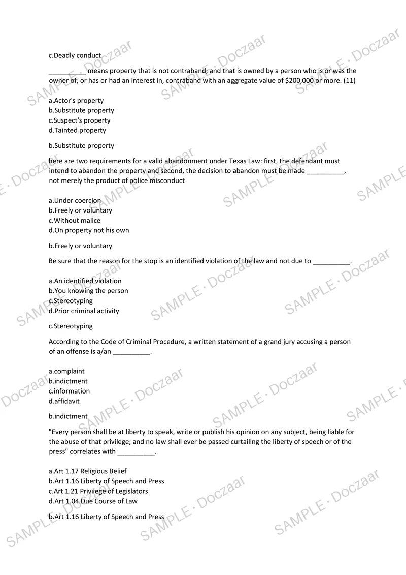 Preview page 49 of TCOLE EXAM 2026/2027 | 200 HIGH-YIELD QUESTIONS & VERIFIED ANSWERS | LATEST TESTBANK | RECENT & MOST TESTED TOPICS | A+