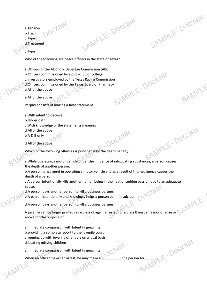 Preview page 6 of TCOLE EXAM 2026/2027 | 200 HIGH-YIELD QUESTIONS & VERIFIED ANSWERS | LATEST TESTBANK | RECENT & MOST TESTED TOPICS | A+