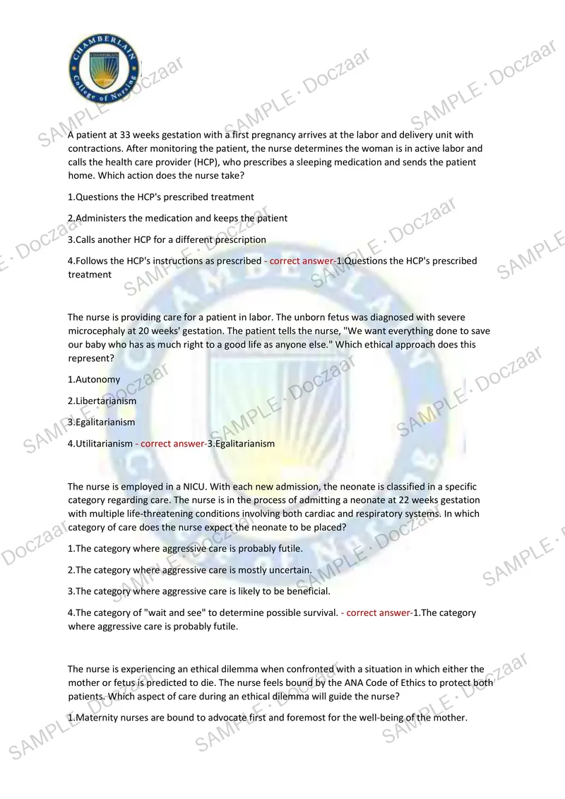 Preview page 10 of MATERNAL HEALTH EXAM 1 2026/2027 | 130 HIGH-YIELD QUESTIONS & VERIFIED ANSWERS | LATEST TEST PREP | RECENT & MOST TESTED
