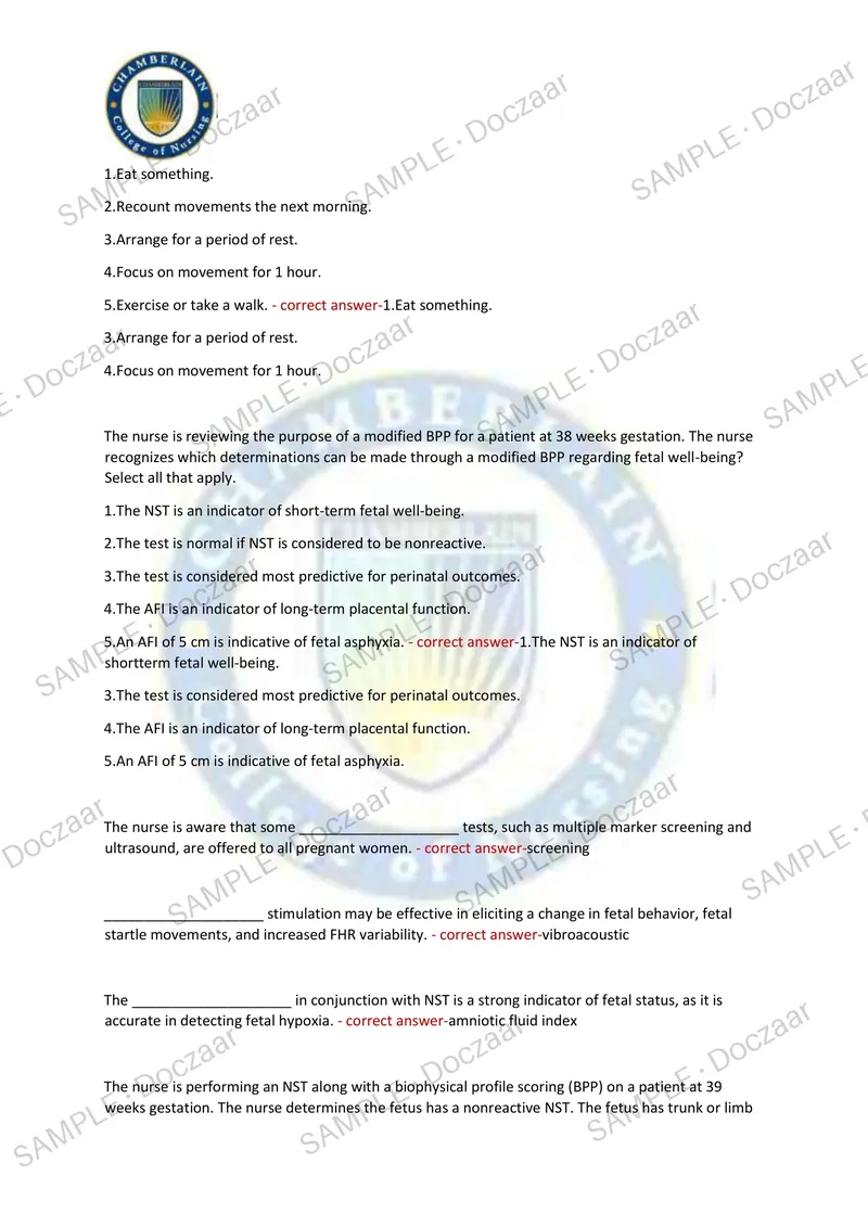 Preview page 24 of MATERNAL HEALTH EXAM 1 2026/2027 | 130 HIGH-YIELD QUESTIONS & VERIFIED ANSWERS | LATEST TEST PREP | RECENT & MOST TESTED