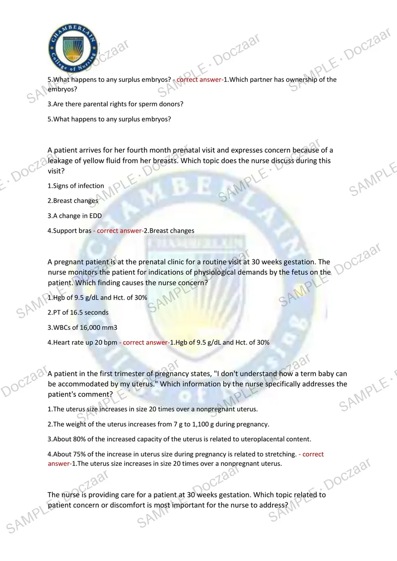 Preview page 3 of MATERNAL HEALTH EXAM 1 2026/2027 | 130 HIGH-YIELD QUESTIONS & VERIFIED ANSWERS | LATEST TEST PREP | RECENT & MOST TESTED