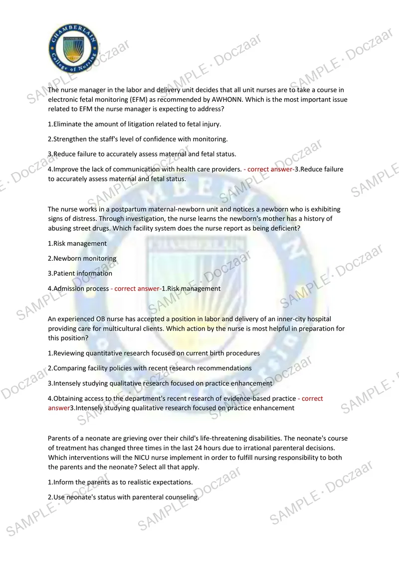 Preview page 13 of MATERNAL HEALTH EXAM 2 2026/2027 | 130 HIGH-YIELD QUESTIONS & VERIFIED ANSWERS | LATEST TEST PREP | RECENT & MOST TESTED
