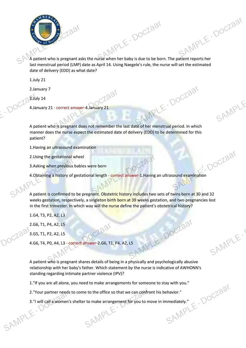 Preview page 19 of MATERNAL HEALTH EXAM 2 2026/2027 | 130 HIGH-YIELD QUESTIONS & VERIFIED ANSWERS | LATEST TEST PREP | RECENT & MOST TESTED