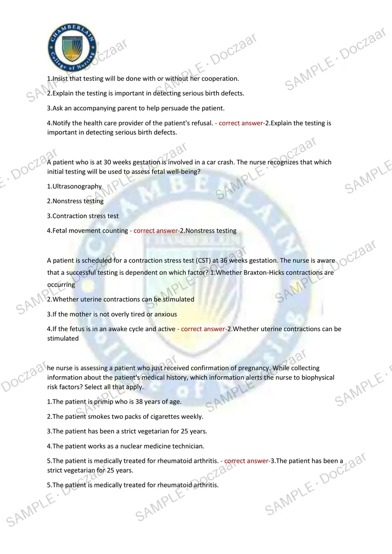 Preview page 26 of MATERNAL HEALTH EXAM 2 2026/2027 | 130 HIGH-YIELD QUESTIONS & VERIFIED ANSWERS | LATEST TEST PREP | RECENT & MOST TESTED