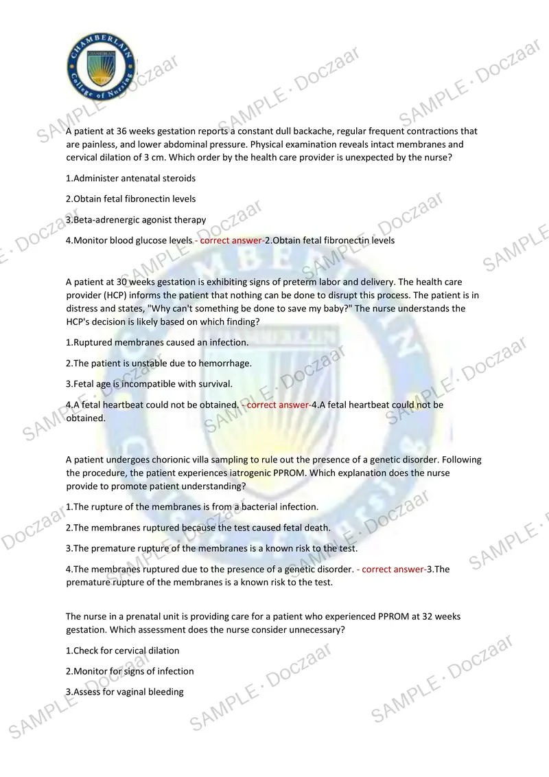 Preview page 30 of MATERNAL HEALTH EXAM 2 2026/2027 | 130 HIGH-YIELD QUESTIONS & VERIFIED ANSWERS | LATEST TEST PREP | RECENT & MOST TESTED