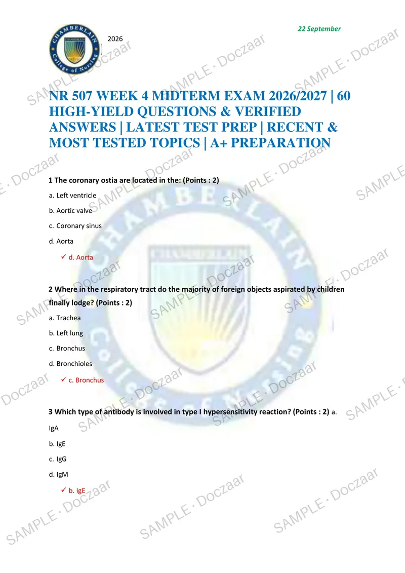 Preview page 1 of NR 507 WEEK 4 MIDTERM EXAM 2026/2027 | 60 HIGH-YIELD QUESTIONS & VERIFIED ANSWERS | LATEST TEST PREP | RECENT & MOST TES