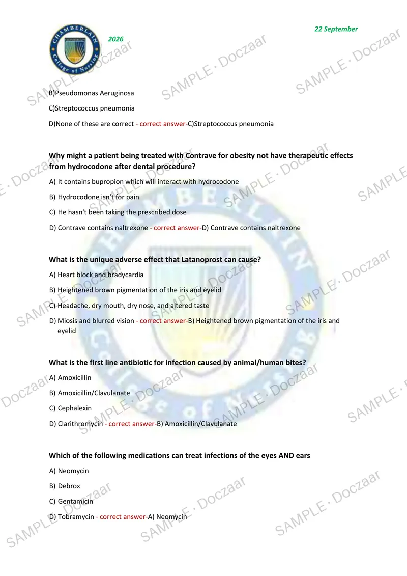 Preview page 4 of NR566 ADVANCED PHARMACOLOGY FOR CARE OF THE FAMILY FINAL EXAM 2026/2027 | 100 HIGH-YIELD QUESTIONS & VERIFIED ANSWERS |