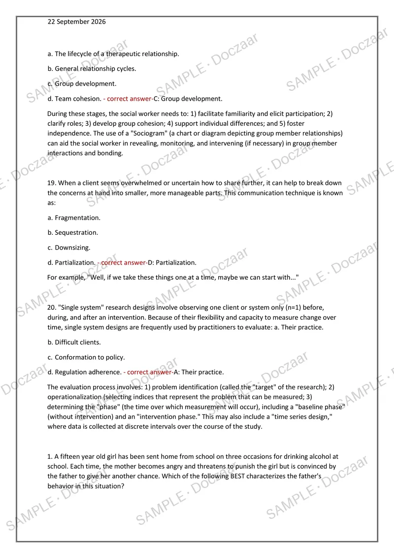 Preview page 18 of LMSW PRACTICE TEST 2026/2027 | 200 HIGH-YIELD QUESTIONS & VERIFIED ANSWERS | LATEST TESTBANK | RECENT & MOST TESTED TOPI