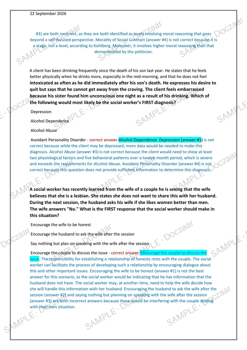 Preview page 7 of LMSW PRACTICE TEST 2026/2027 | 200 HIGH-YIELD QUESTIONS & VERIFIED ANSWERS | LATEST TESTBANK | RECENT & MOST TESTED TOPI