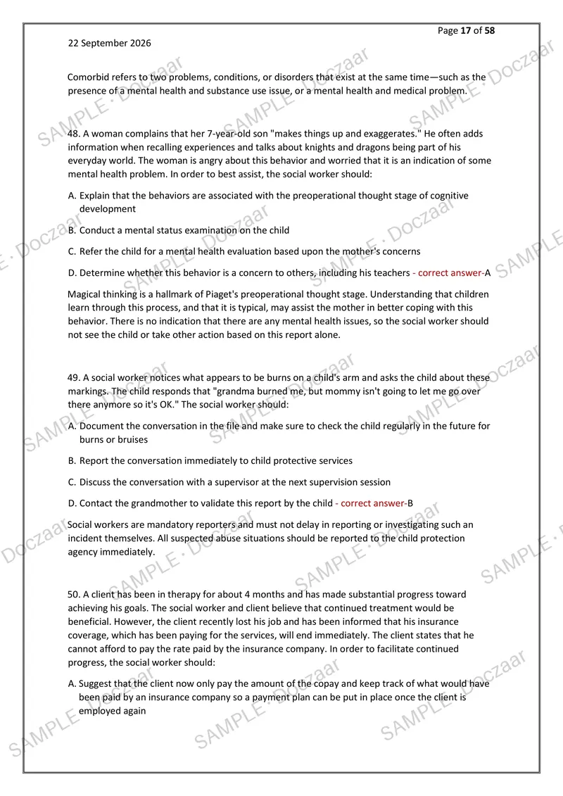 Preview page 17 of ASWB COMPLETE PRACTICE EXAM 2026/2027 | 180 HIGH-YIELD QUESTIONS & VERIFIED ANSWERS | DETAILED EXPLANATIONS | RECENT & M
