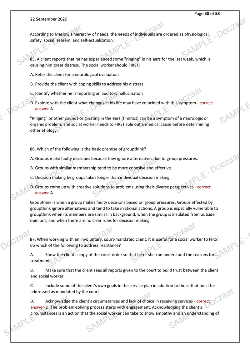 Preview page 30 of ASWB COMPLETE PRACTICE EXAM 2026/2027 | 180 HIGH-YIELD QUESTIONS & VERIFIED ANSWERS | DETAILED EXPLANATIONS | RECENT & M