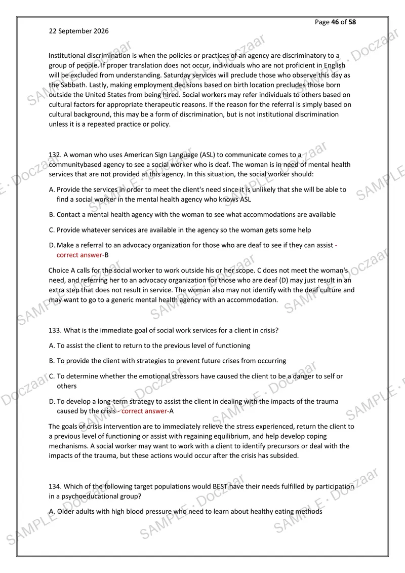 Preview page 46 of ASWB COMPLETE PRACTICE EXAM 2026/2027 | 180 HIGH-YIELD QUESTIONS & VERIFIED ANSWERS | DETAILED EXPLANATIONS | RECENT & M