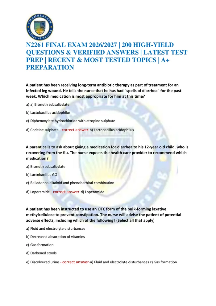 Preview of N2261 FINAL EXAM 2026/2027 | 200 HIGH-YIELD QUESTIONS & VERIFIED ANSWERS | LATEST TEST PREP | RECENT & MOST TESTED TOPIC