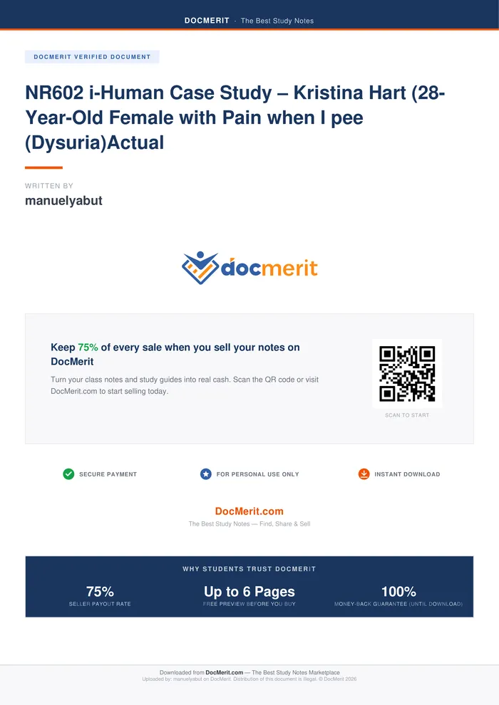 Preview of NR602 i-Human Case Study – Kristina  Hart (28-Year-Old Female with Pain  when I pee (Dysuria)Actual Screenshot.